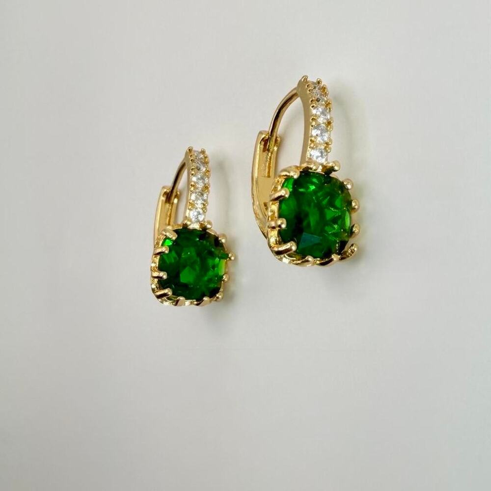 18k gold plated vintage emerald green huggie earrings
